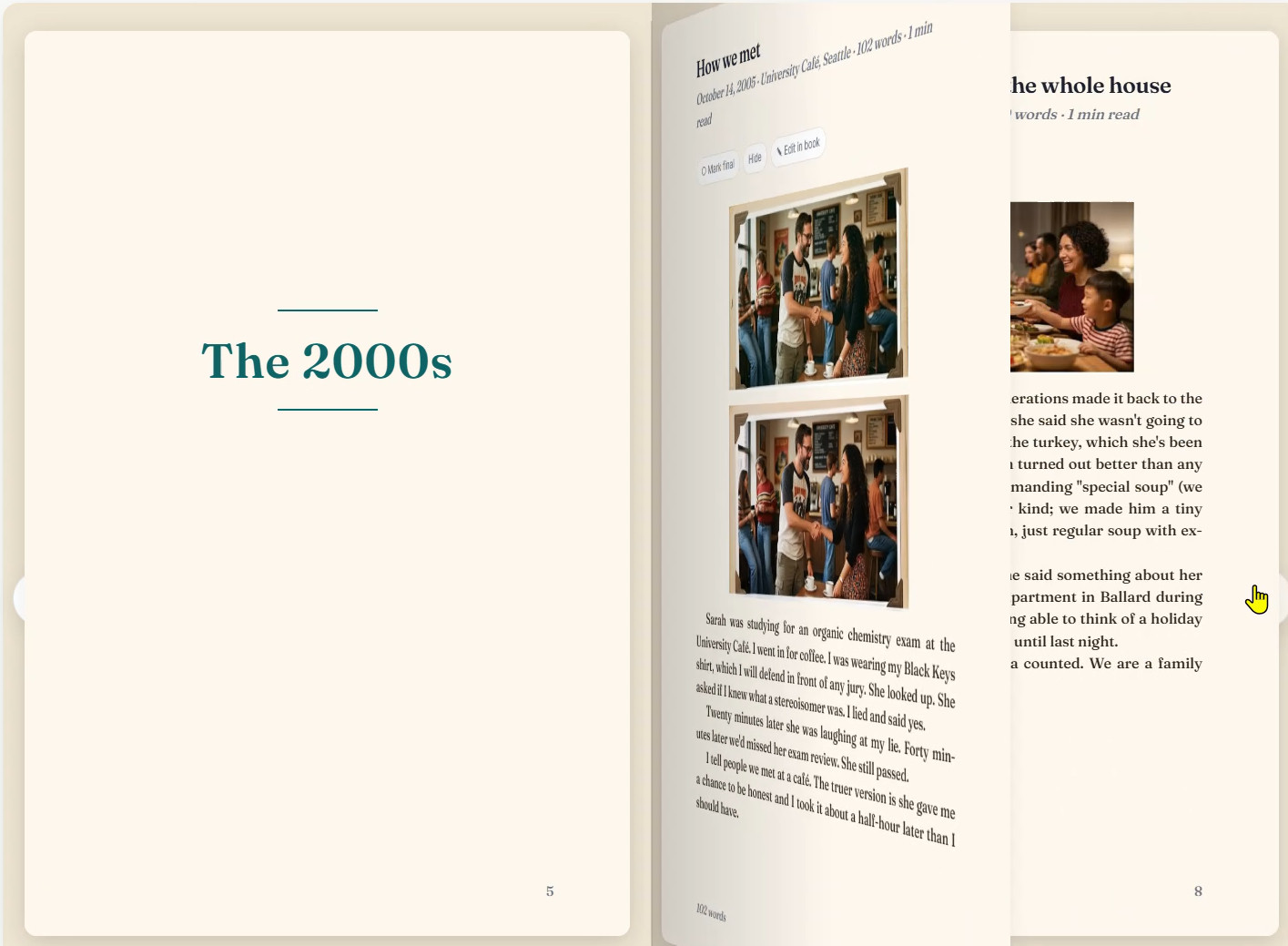 A Kronoscript book mid-page-turn — the story bound.