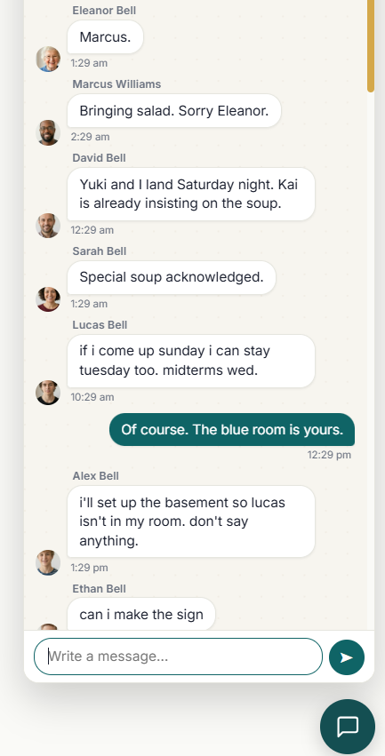 Family group chat thread on iPhone.