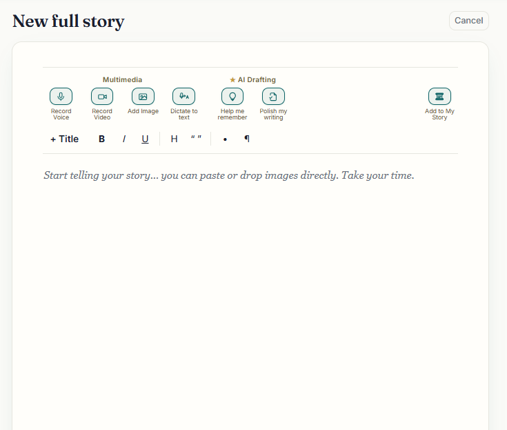 The Kronoscript composer open on a desktop, ready to write a memory.
